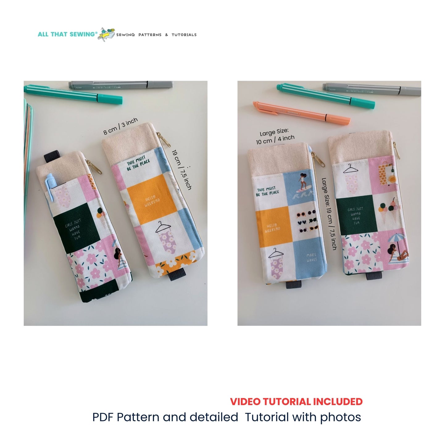 Elastic Pencil Case with Pocket 2 Sizes