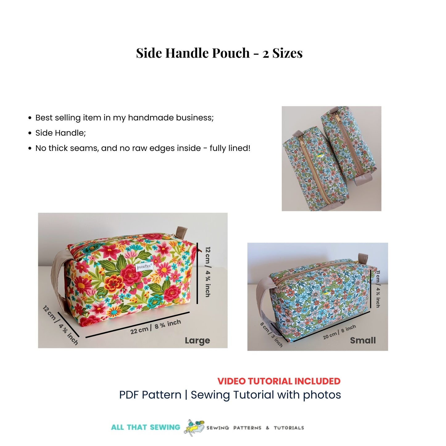 side handle boxy pouch 2 sizes sewing pattern description