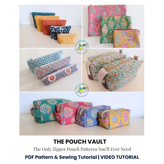 sample of zipper pouches made with the sewing patterns
