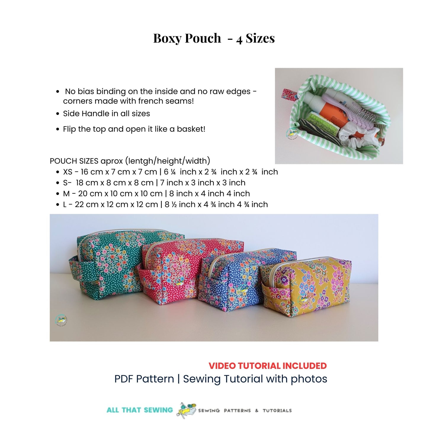 boxy pouch 4 sizes sewing pattern description