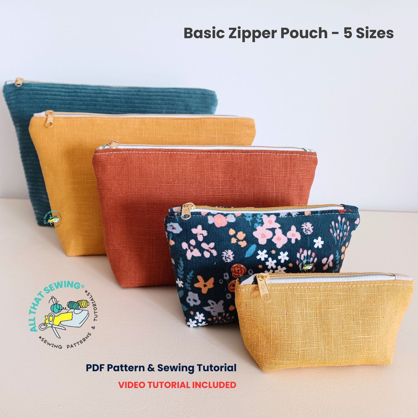 Basic Zipper Pouch - 5 Sizes