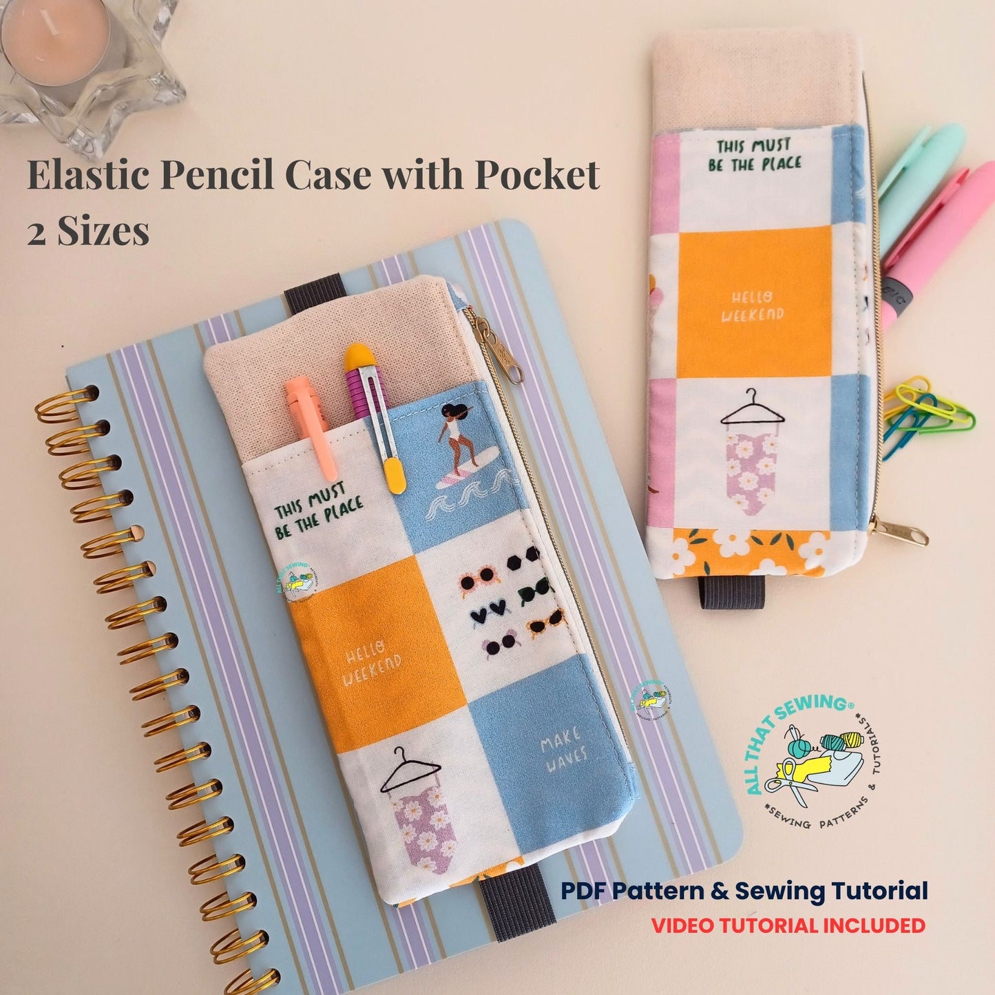 Elastic Pencil Case with Pocket 2 Sizes